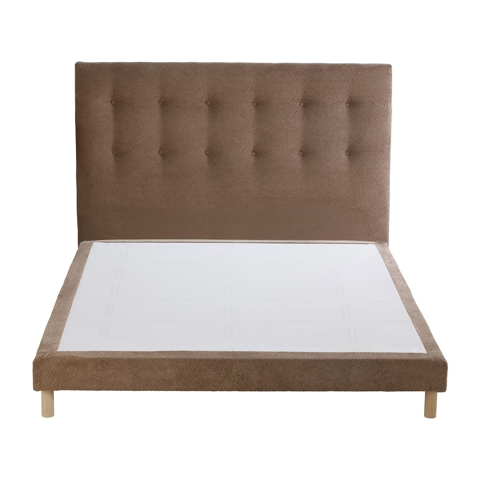 Ensemble sommier + tête de lit Eden chenille bouclettes Moka