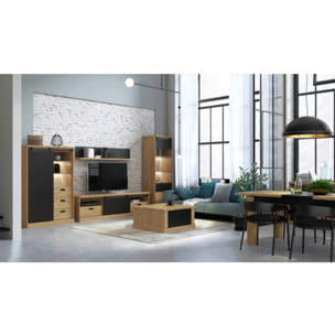 Étagère murale 160 cm en bois effet chêne & noir - FACTORY