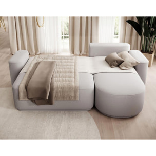 Sam - canapé d'angle droit 4 places convertible avec coffre en tissu - Gris clair