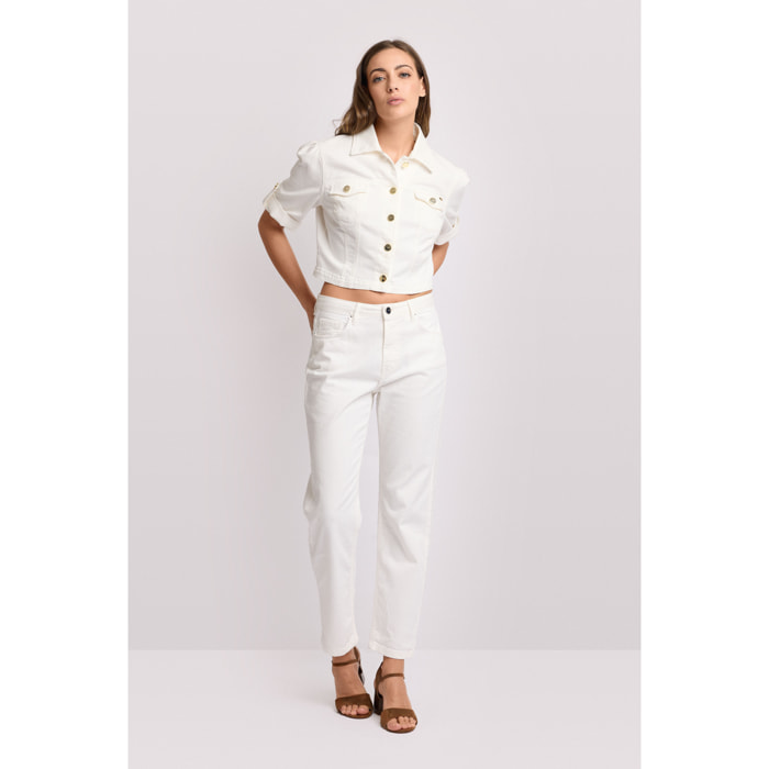 Kocca - Giubbino corto con bottoni logati Donna, Denim color, Colletto di camicia