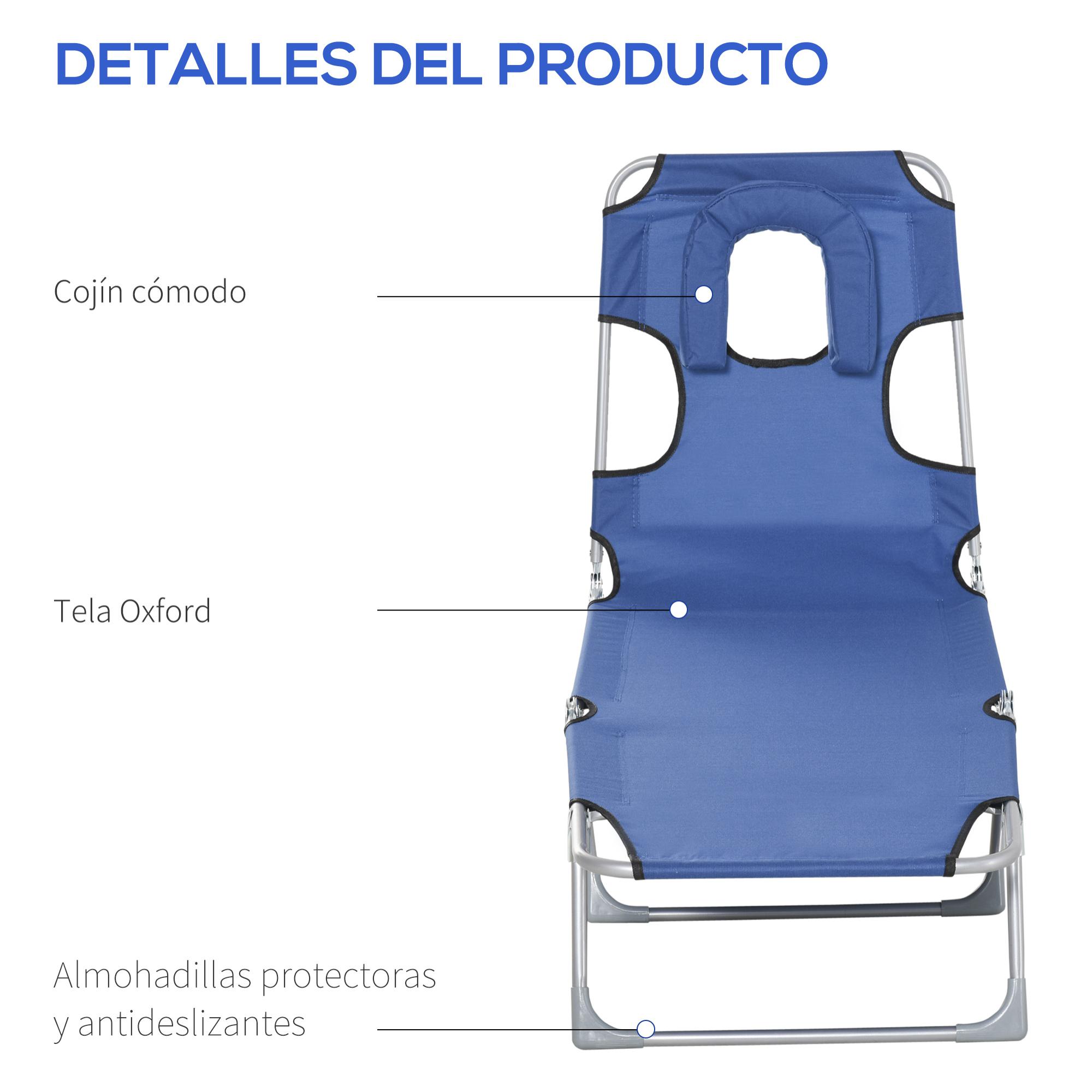 Tumbona Reclinable con Orificio de Lectura Reposacabezas Ajustable en 5 Niveles