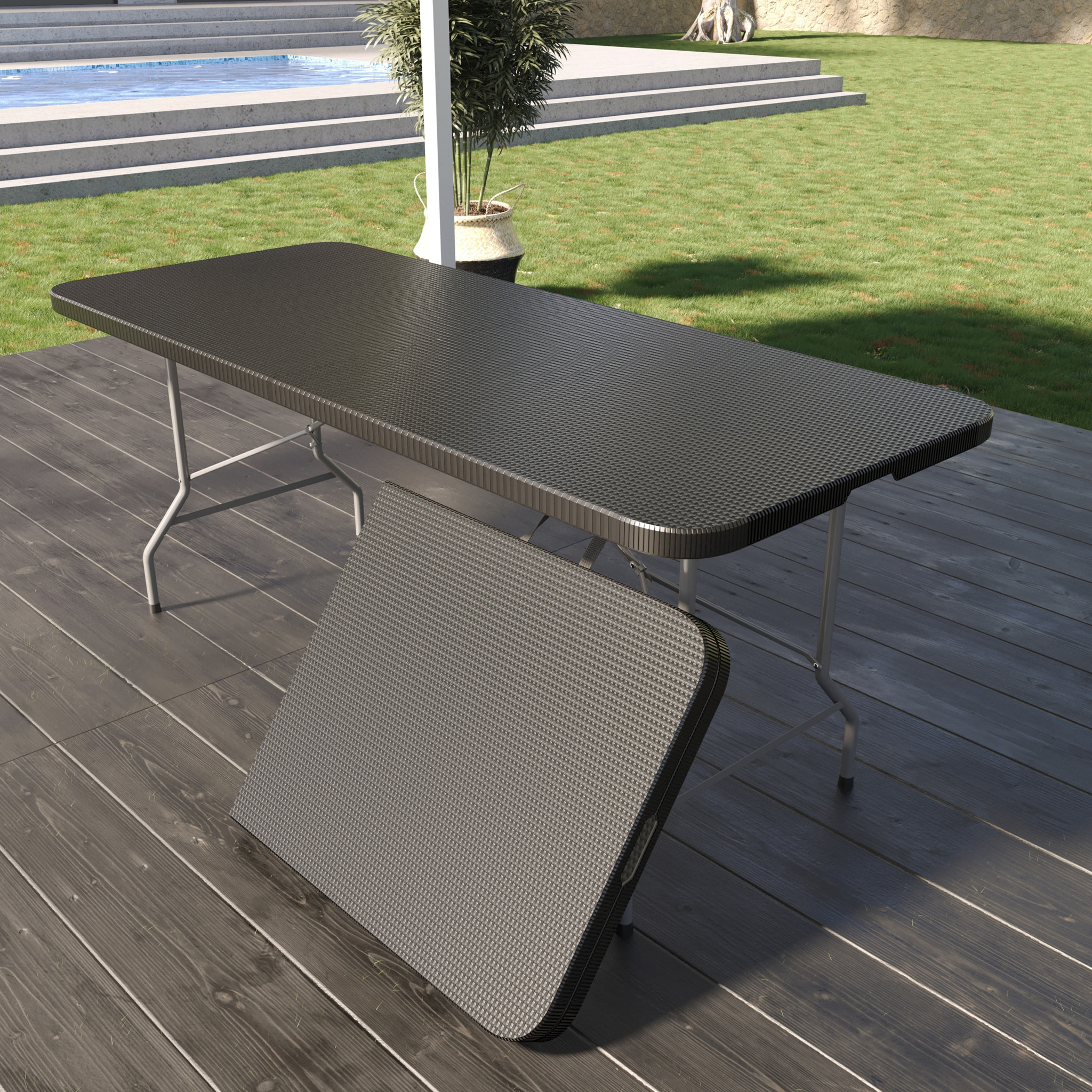 Tavolo Tavolino Pieghevole In Resina Dura Set Birreria Facile Trasporto Con Maniglia  Terrazzo Campeggio Giardino Rettangolare Grigio Effetto Rattan