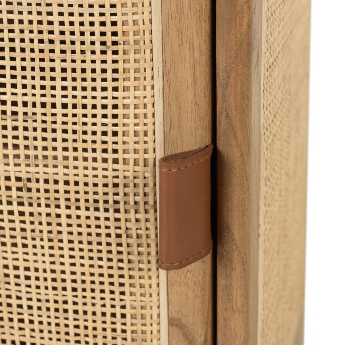 AMY - Chevet forme arrondie mindi et rotin naturel 1 porte 1 étagère AMY