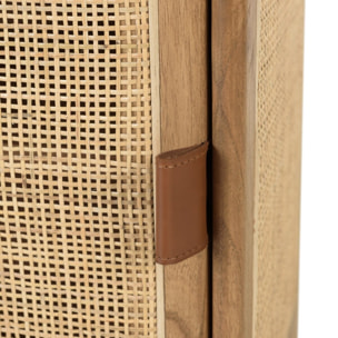 AMY - Chevet forme arrondie mindi et rotin naturel 1 porte 1 étagère AMY