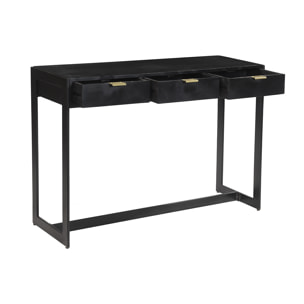 Console design avec rangements 3 tiroirs noire et métal L115 cm AVIDAN