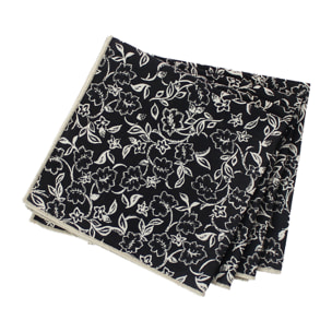 Lot de 4 serviettes de table motif fleuri - Noir