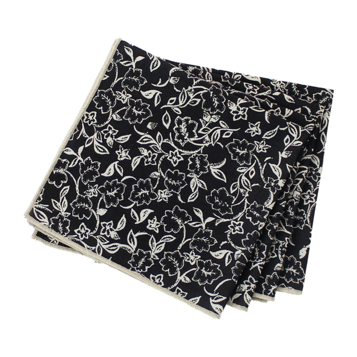 Lot de 4 serviettes de table motif fleuri - Noir