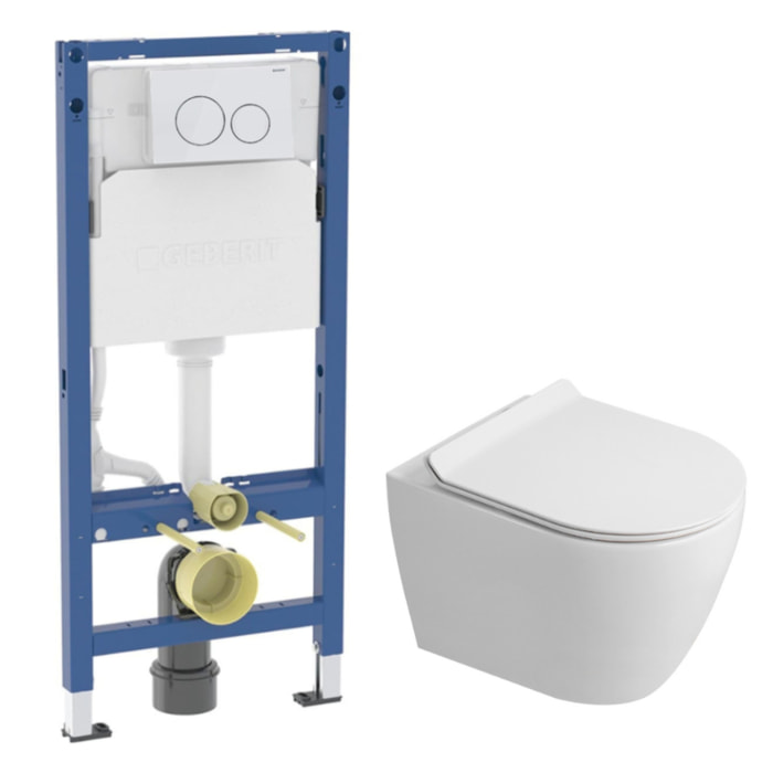 Duofix Pack WC bâti-support 112 cm + WC suspendu sans bride Ceramia avec abattant SoftClose + plaque blanche (GEBCEPXWT02-FR)
