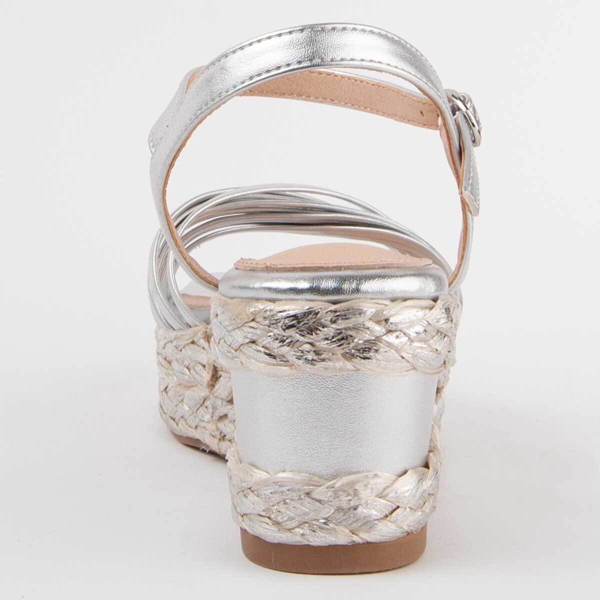 Sandalia De Cuña - Plateado - Altura: 7 Cm
