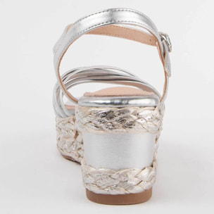 Sandalia De Cuña - Plateado - Altura: 7 Cm