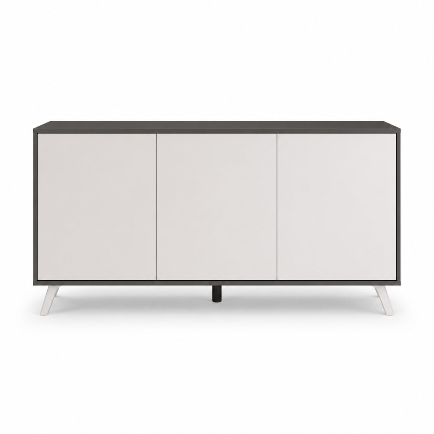 Credenza Moderna Madia 3 Ante Senza Maniglie Design Minimal Con Piedini RialzatiPer Soggiorno Ingresso 154 x 72 x 40 Cm Bianco e Grigio Cemento