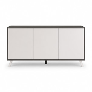 Credenza Moderna Madia 3 Ante Senza Maniglie Design Minimal Con Piedini RialzatiPer Soggiorno Ingresso 154 x 72 x 40 Cm Bianco e Grigio Cemento
