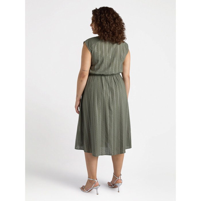 Fiorella Rubino - Vestido de rayas de lúrex con cordones - Verde militare