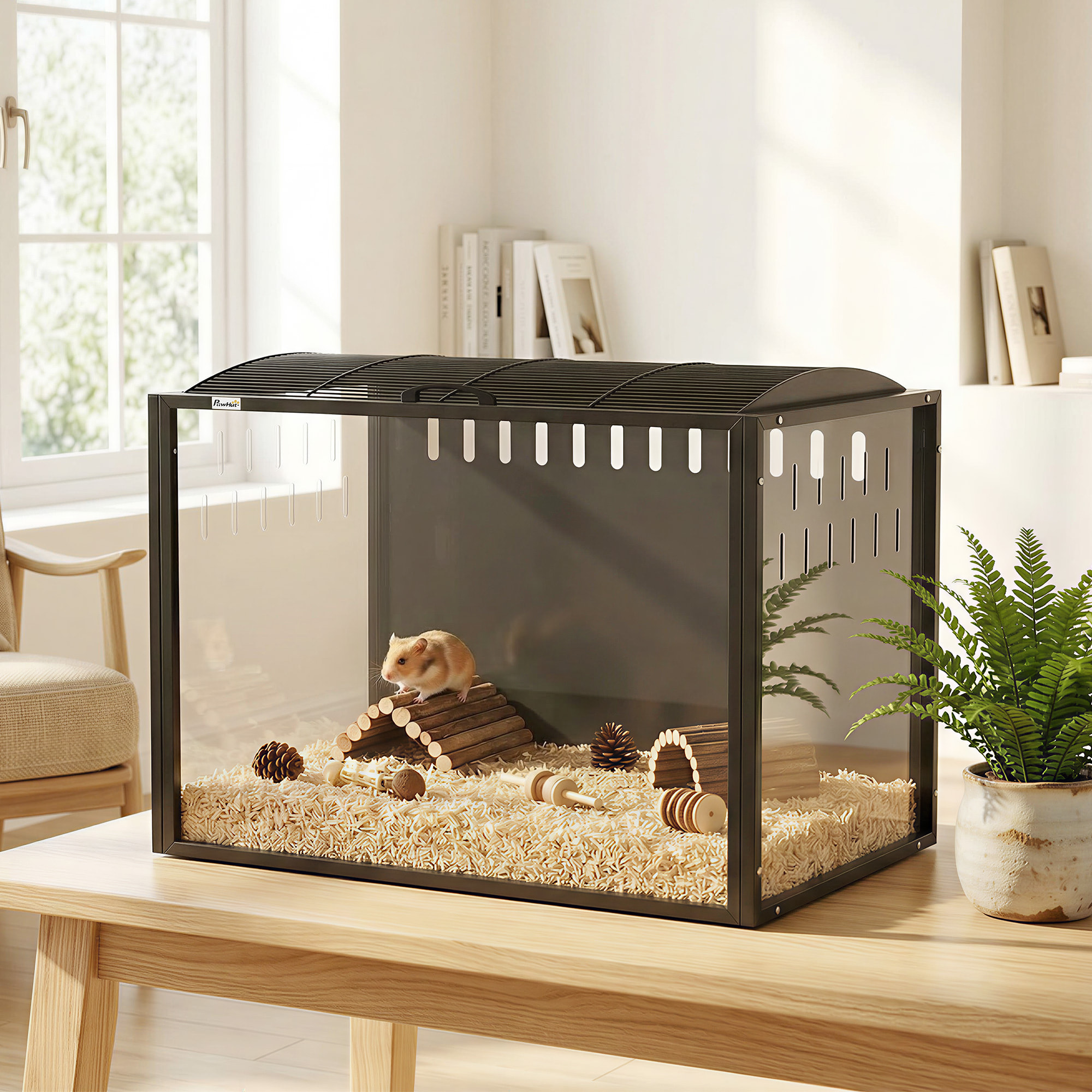 Cage hamster grande taille acrylique acier dim. 81x51x53cm toit ouvrant noir