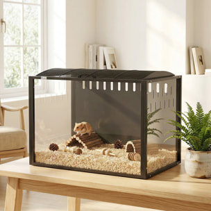 Cage hamster grande taille acrylique acier dim. 81x51x53cm toit ouvrant noir