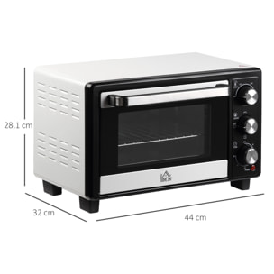 Horno Sobremesa Eléctrico 16L 1400W con 3 Modos de Calor Temperatura hasta 230 „ƒ Temporizador 60 Minutos Bandeja de Horneado y Rejilla 44x32x28,1 cm Blanco y Negro