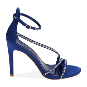 Sandali blu in raso, tacco 10 cm