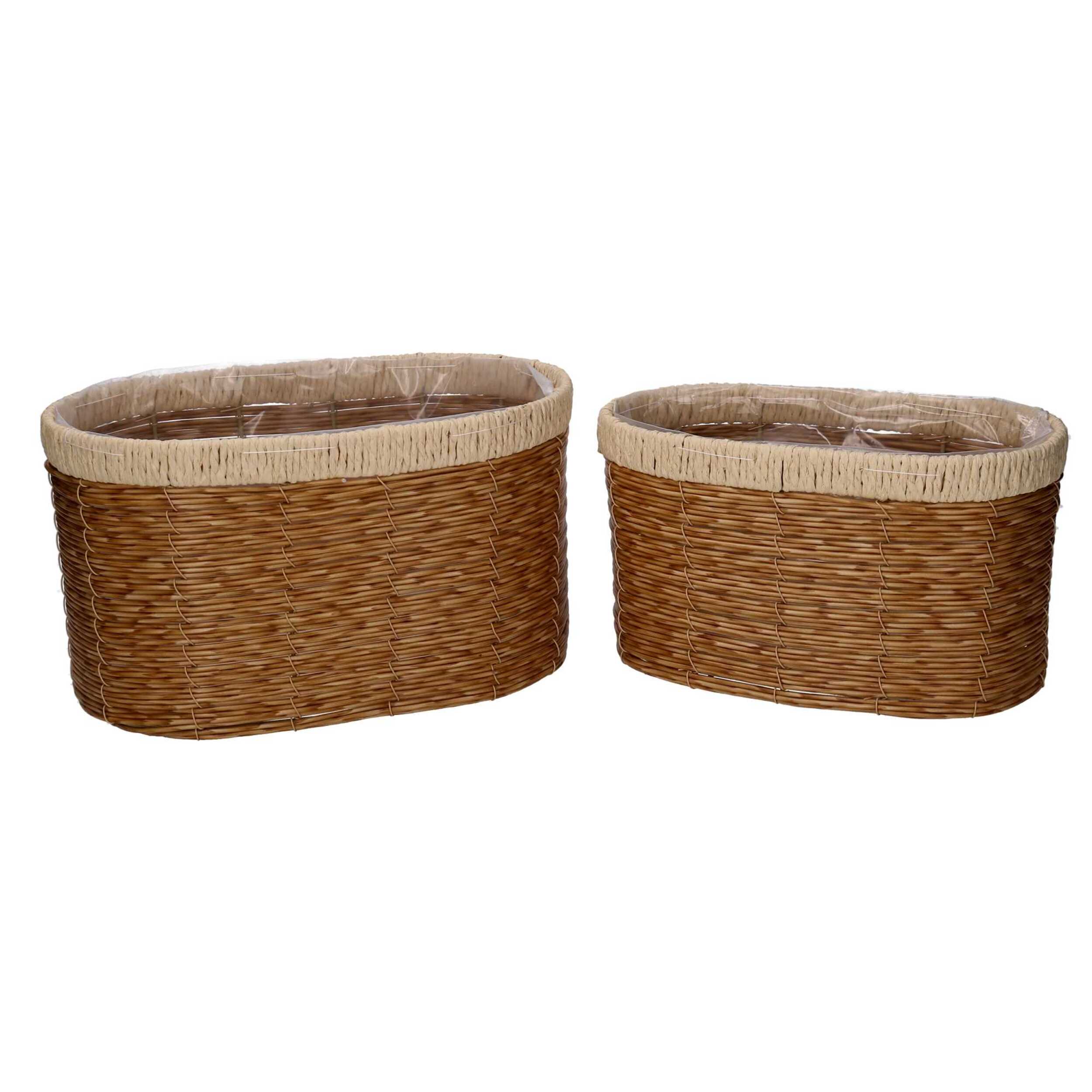 Set di 2 portavasi Vacchetti in polyrattan naturale ovale cm28x18h16