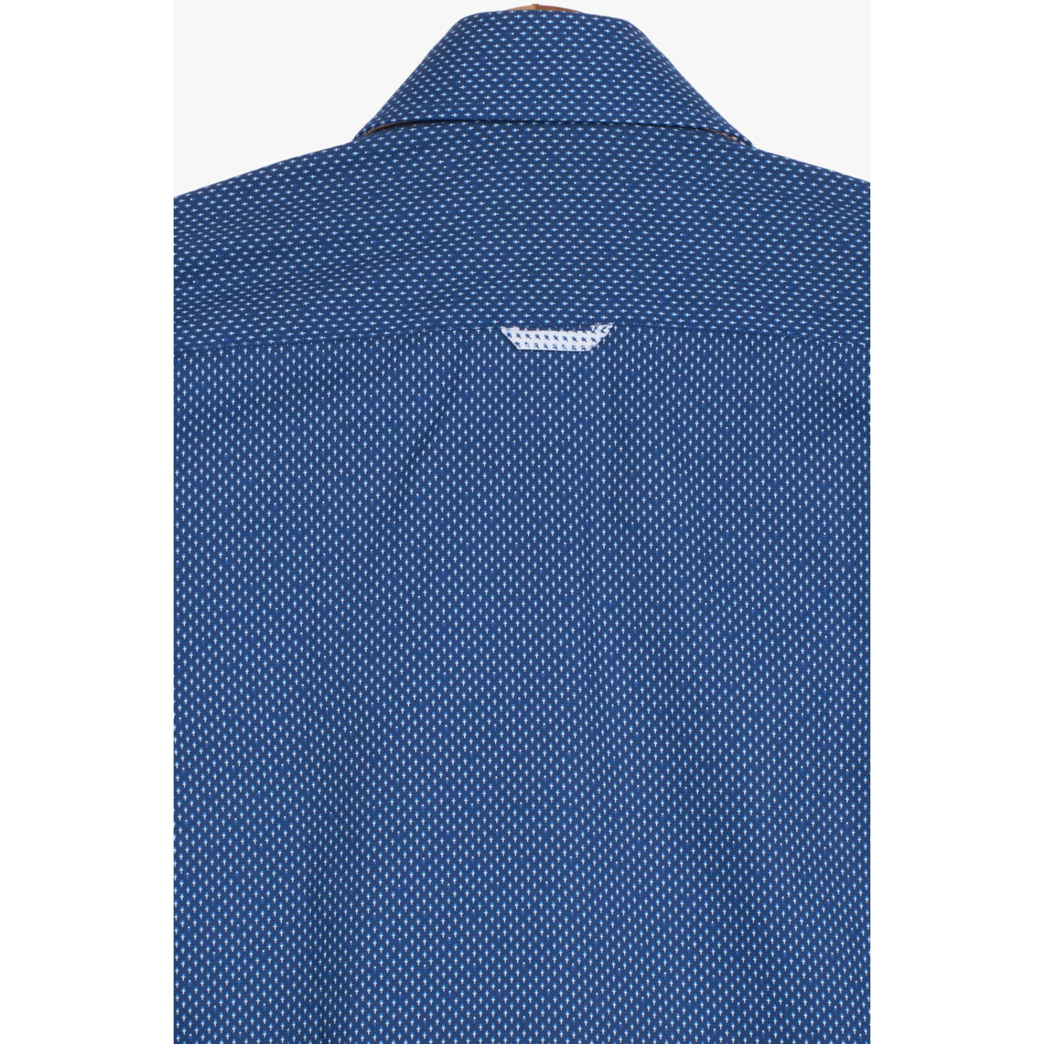 Camicia Uomo 2 Bottoni Button Down 7bottoni Doppio Coll Popeline Stampato Blu\Bianco