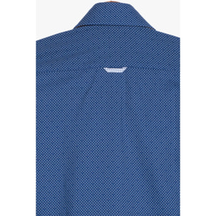 Camicia Uomo 2 Bottoni Button Down 7bottoni Doppio Coll Popeline Stampato Blu\Bianco