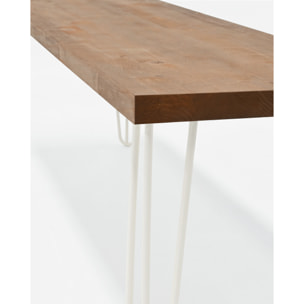 Banco de madera maciza tono roble oscuro y patas de hierro color blanco en varias medidas.