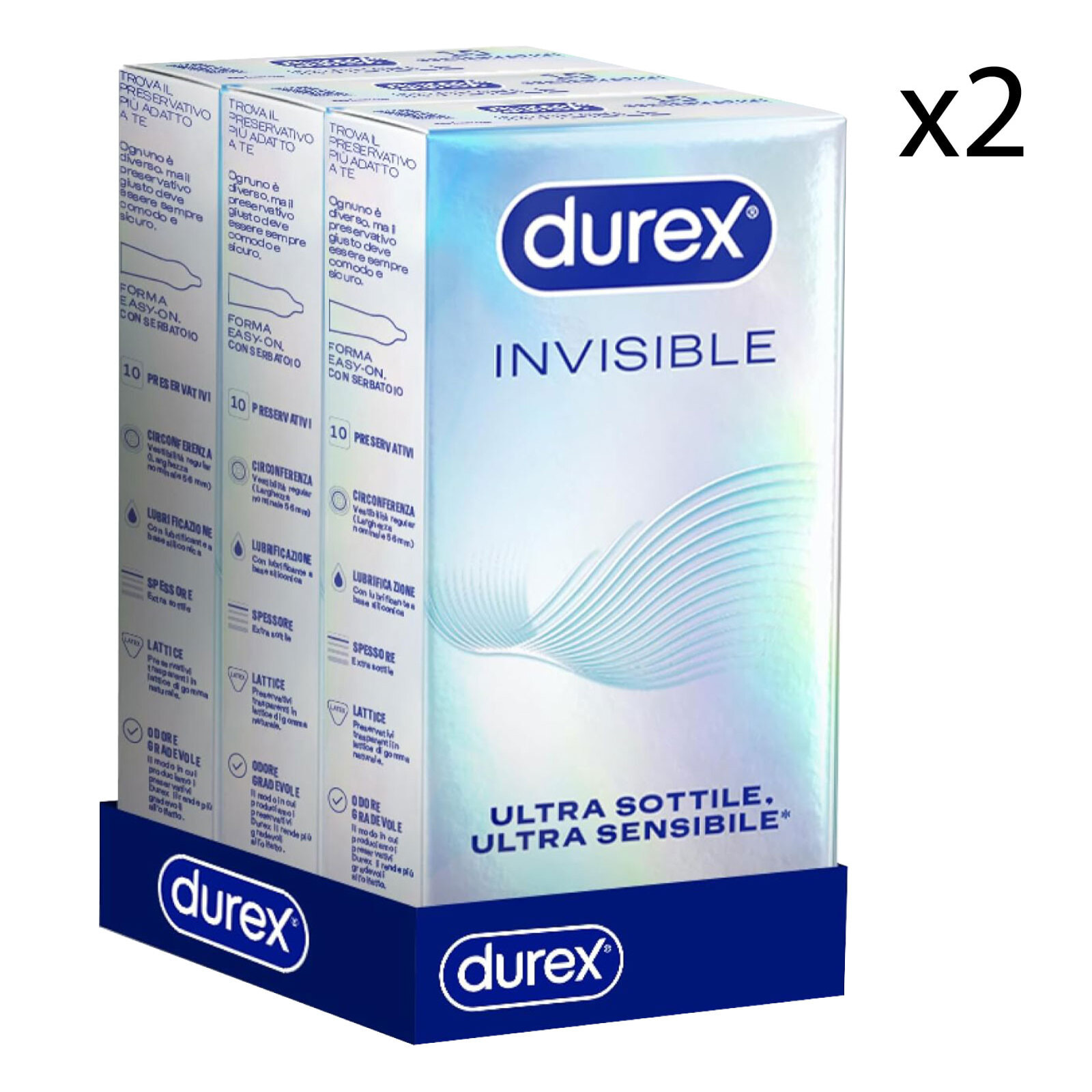 Preservativi Durex Invisible Extra Sottile con Forma Classica - 6 Confezioni da 10 Profilattici