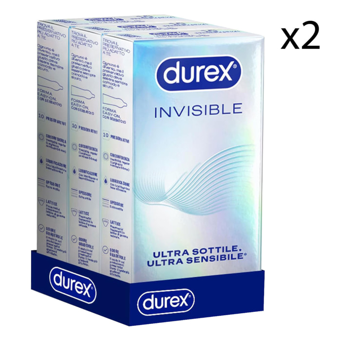 Preservativi Durex Invisible Extra Sottile con Forma Classica - 6 Confezioni da 10 Profilattici