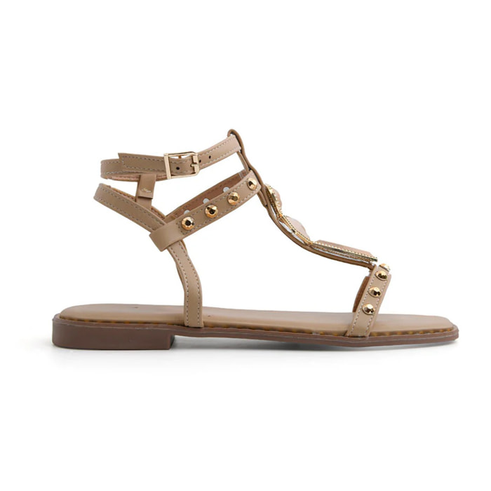 Sandalo alla schiava con castoni e pietre - BEIGE