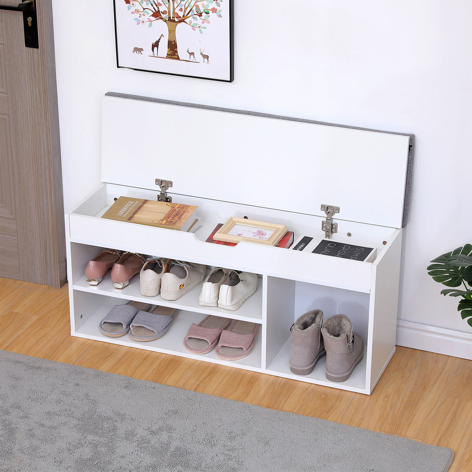 Meuble à chaussures trois casiers avec coffre blanc ALAN
