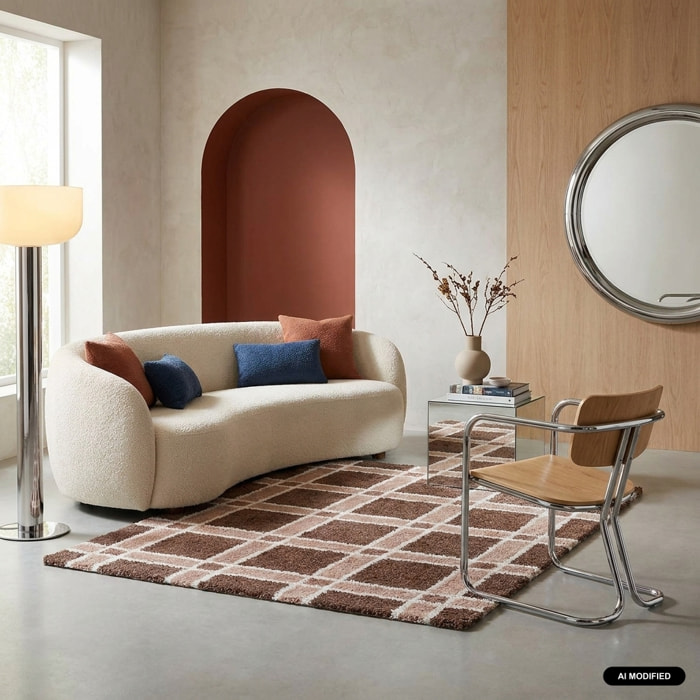 Tapis intérieur motif quadrillage marron et rose MIRO