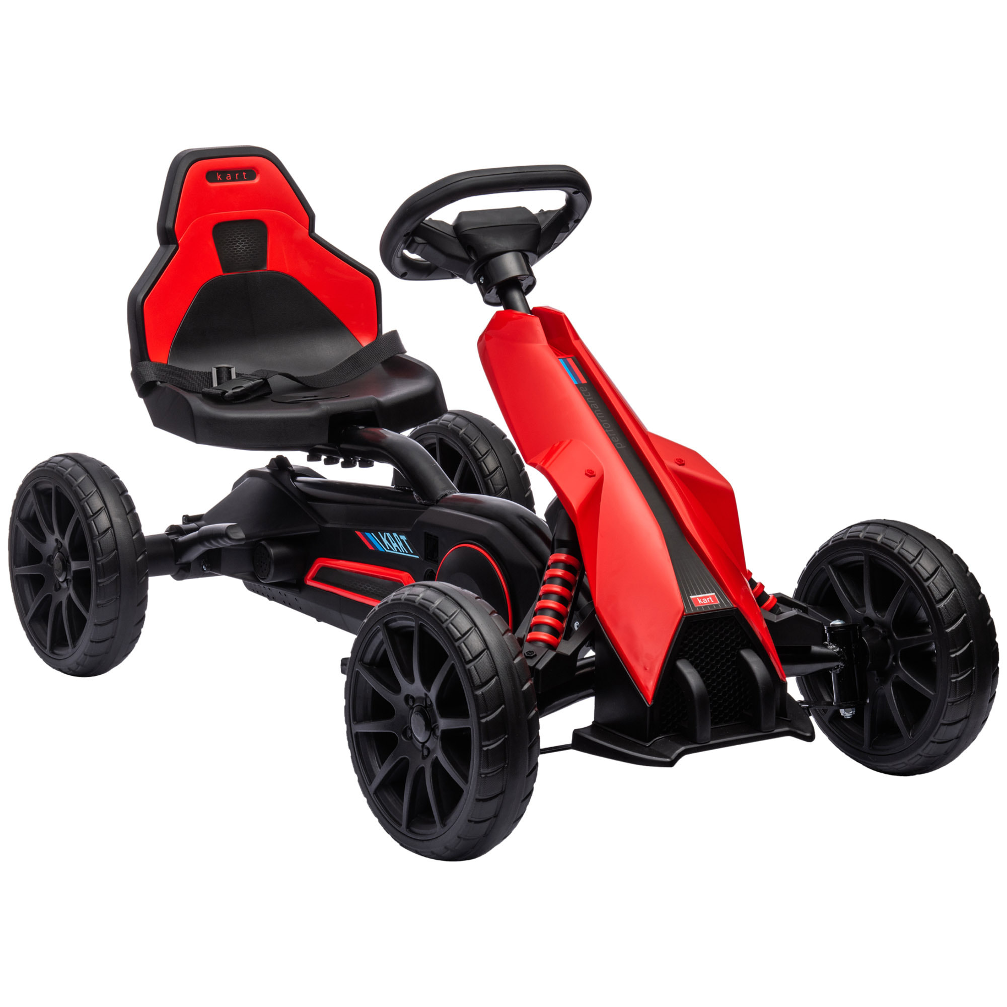 Kart Pedales Go Kart a Pedales para Niños de 3-8 Años con Asiento Ajustable en 4 Posiciones Freno de Mano y Ruedas de EVA Carga 30 kg Rojo