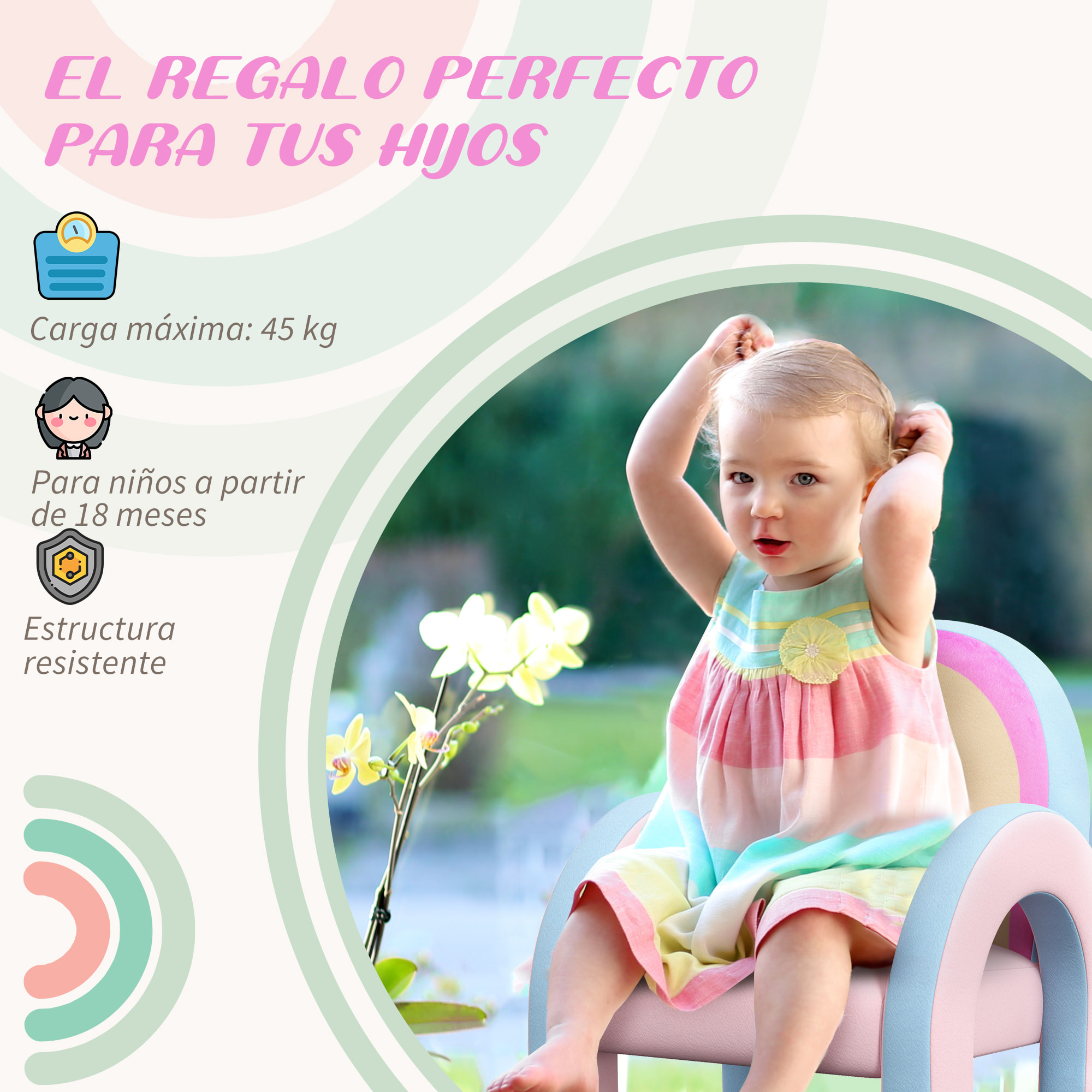 Sillón para Niños Pequeños en Forma de Arco Iris Mini Sofá Cómodo Sillón Infantil para Niños de 1,5-5 Años para Dormitorio Salón Carga 45 kg 43x41x51 cm Rosa