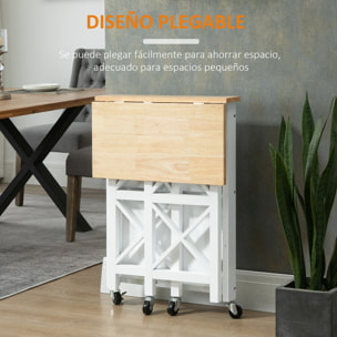 Carro de Cocina Plegable Carrito de Servicio con Ruedas con Estantes de 2 Niveles 60x40x84 cm Blanco