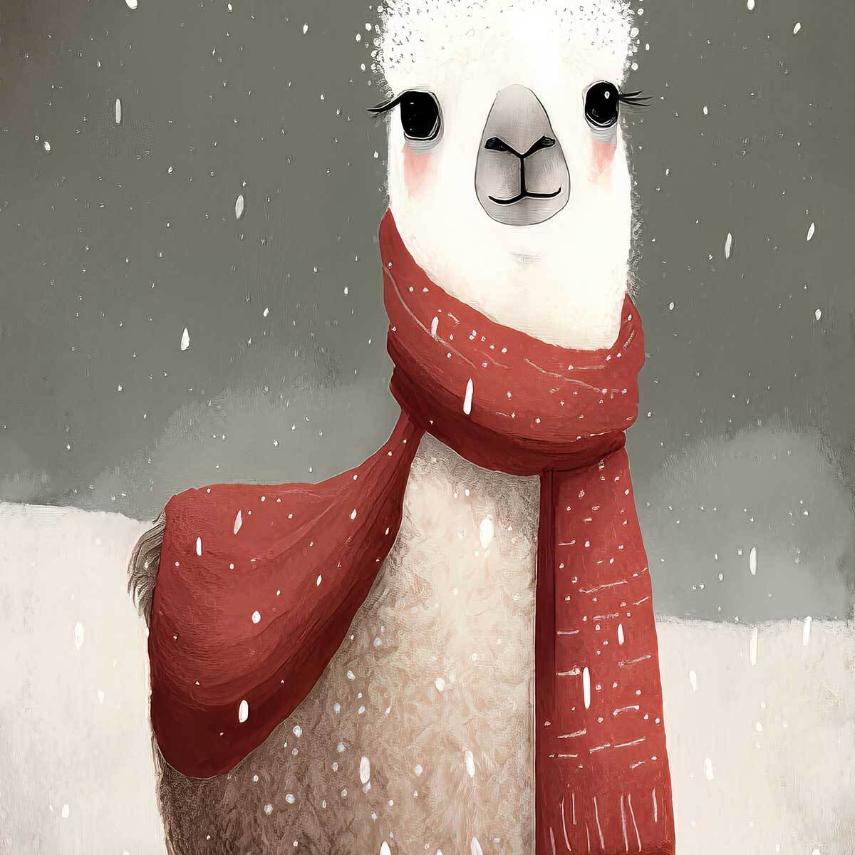 Affiche enfant lama sous la neige  Affiche + cadre en bois - Noir