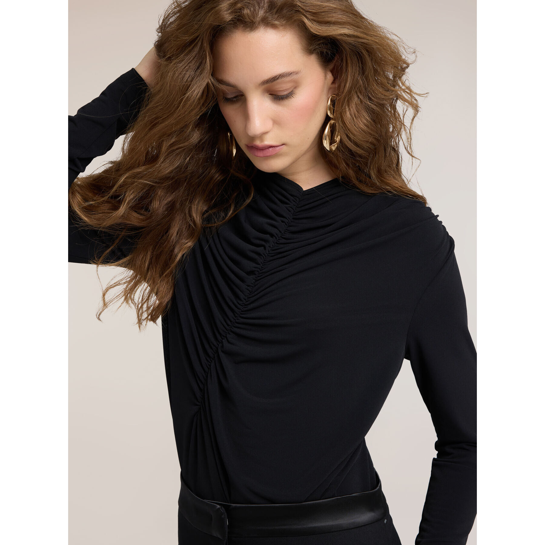 Motivi - Body con drappeggio e maniche lunghe - Nero