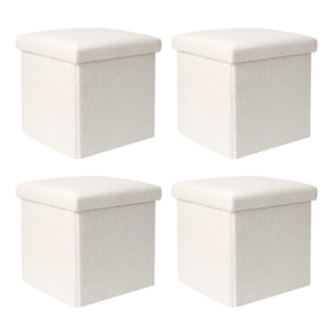 Coffre Pouf Pliable Bouclette Blanc - Lot De 4