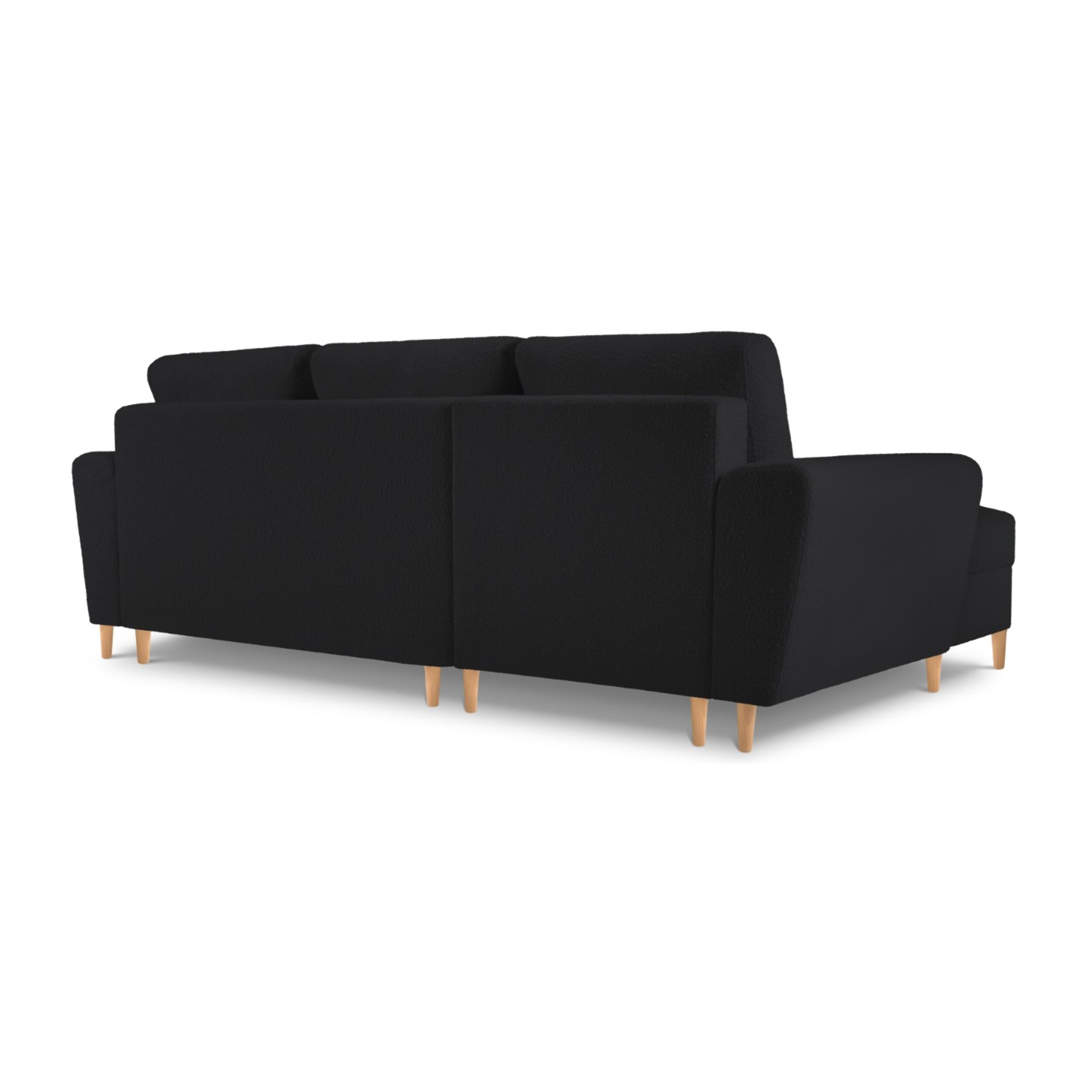 Canapé d'angle gauche convertible avec coffre de rangement "Kyoto" 4 places en bouclé noir