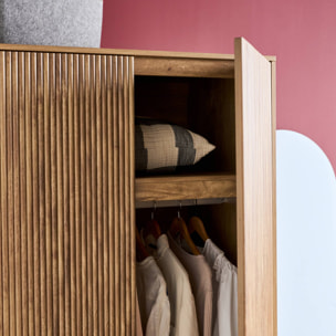 Dressing décor bois de manguier rainuré 2 portes - 90 x 59 x 179.5 cm - Celian