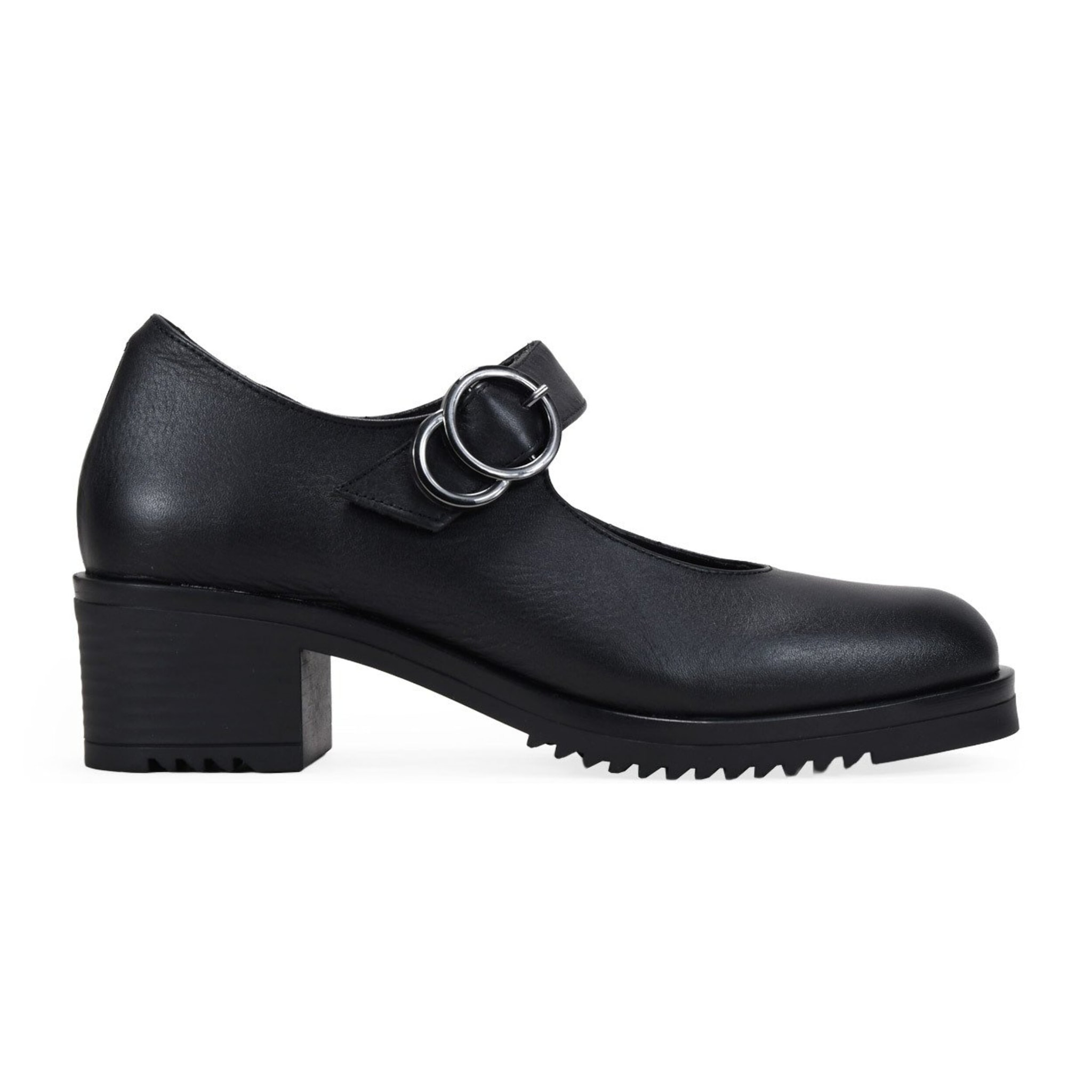 Zapatos Mary Jane negros en piel con tira y hebilla