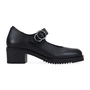 Zapatos Mary Jane negros en piel con tira y hebilla