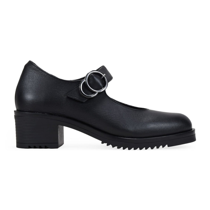 Zapatos Mary Jane negros en piel con tira y hebilla