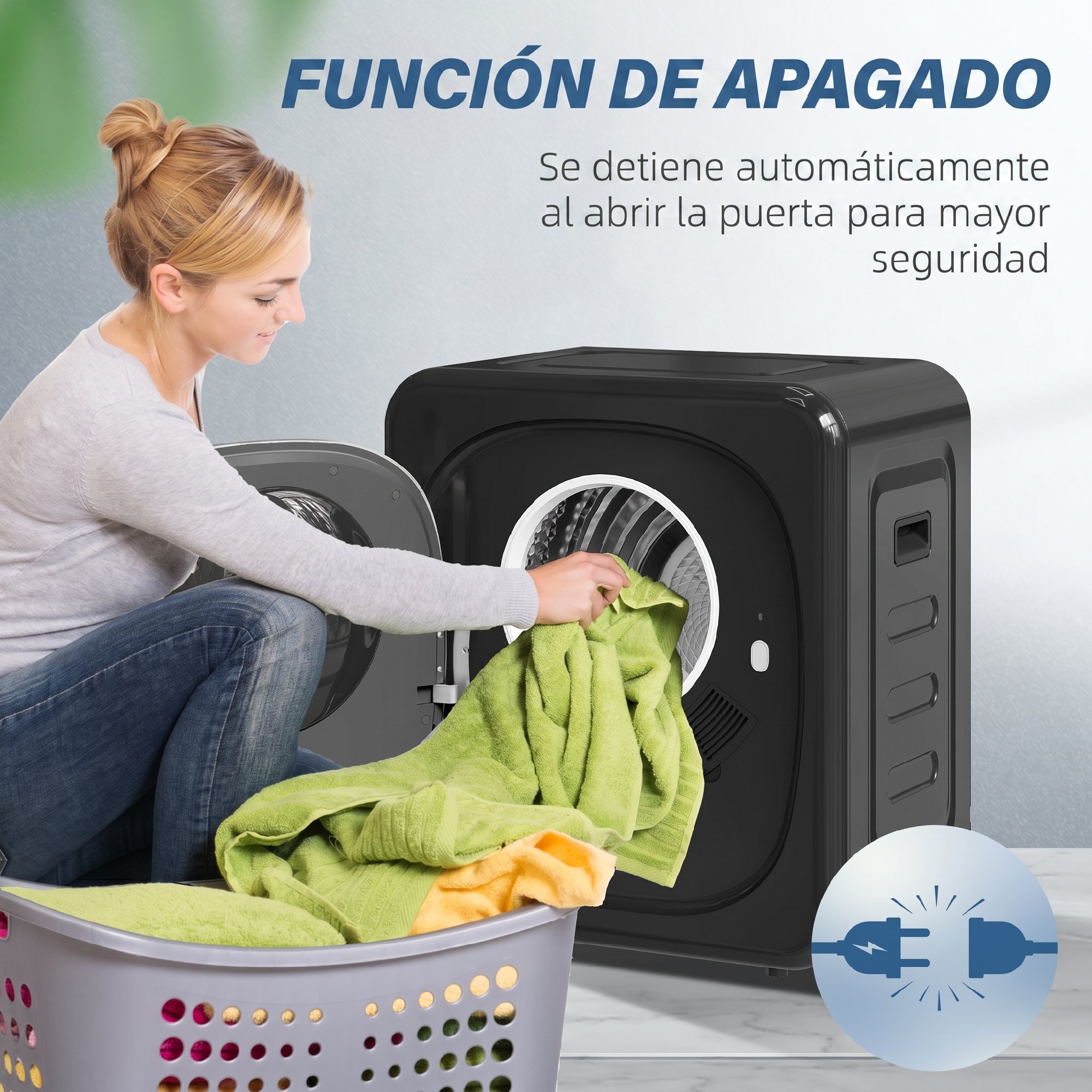 Secadora de Evacuación 4 kg, Secadora de Ropa 800W, Función Antiarrugas, Función Esterilizar, 5 Programas, Carga Frontal, Fácil de Planchar, Tambor Inox, Montable en Pared o Suelo, Negro