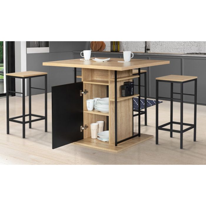 Ilot central 110 cm avec rangements - Bois - Noir