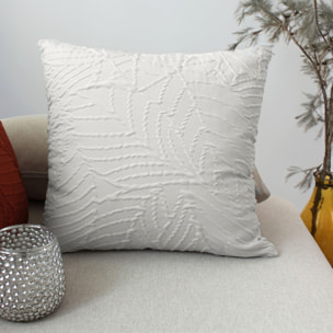 Coussin carré feuillage aspect gaufré - Ecru