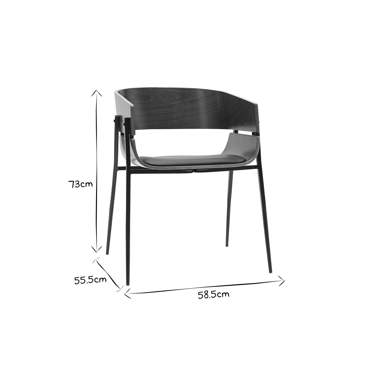 Chaise design bois foncé et métal noir WESS