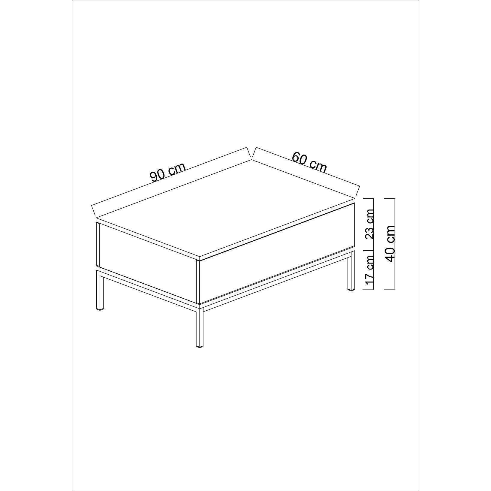 Tavolino da salotto Dfiamozz, Tavolo basso da caffè, Portariviste per divano, Ripiano da soggiorno, 90x60h40 cm, Nero e Argento