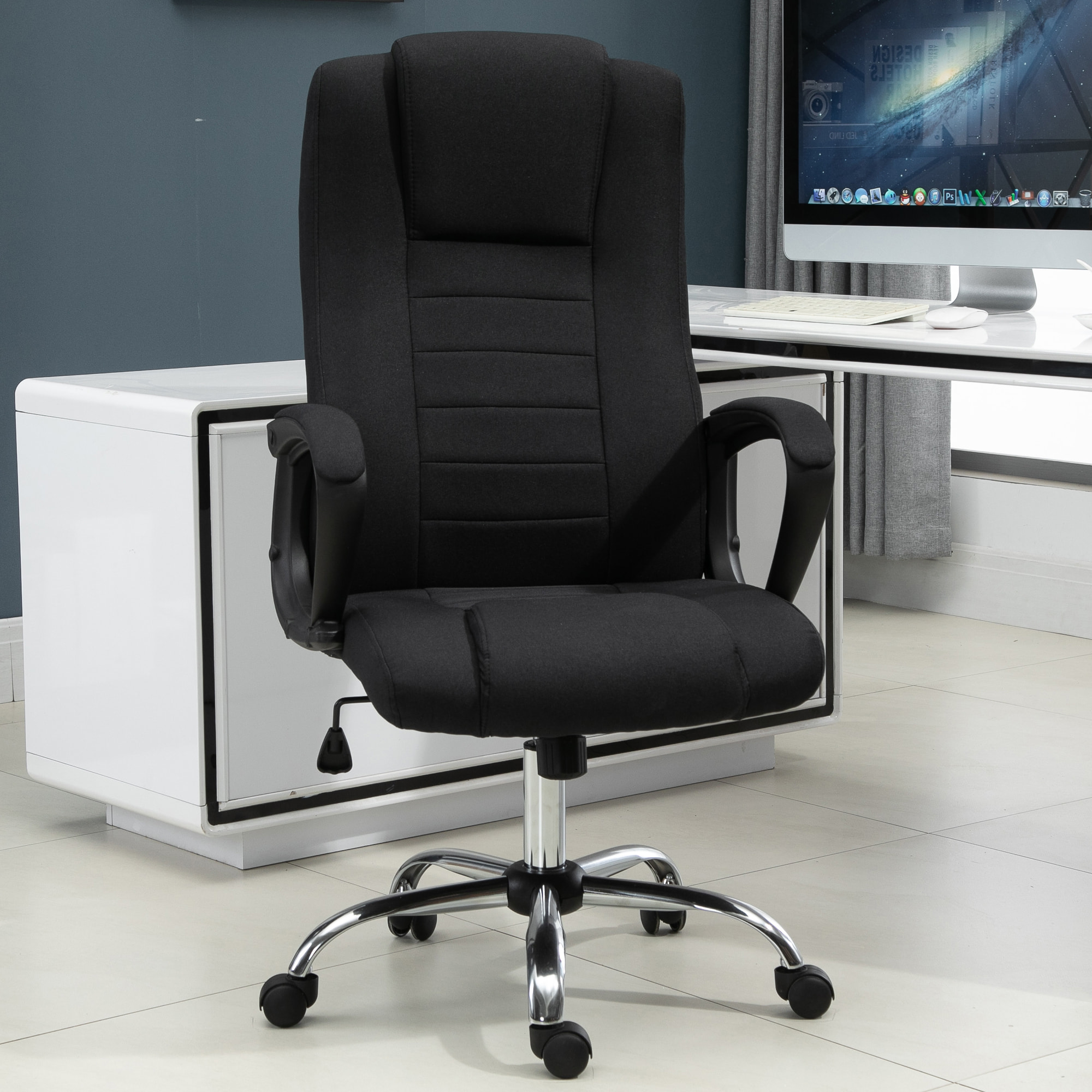 HOMCOM Fauteuil de bureau à roulettes chaise manager ergonomique pivotante hauteur réglable lin noir