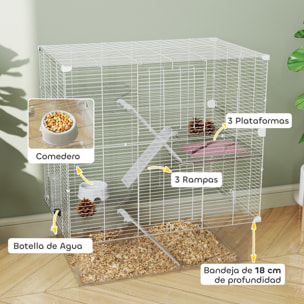 Jaula para Hurones de 4 Niveles con Bandeja Inferior Jaula para Roedores con Rampas Comedero y Bebedero Recinto para Chinchillas 73x47x80 cm Blanco