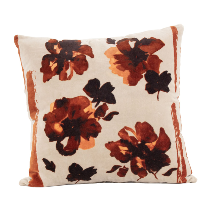 Coussin floral en velours - Naturel