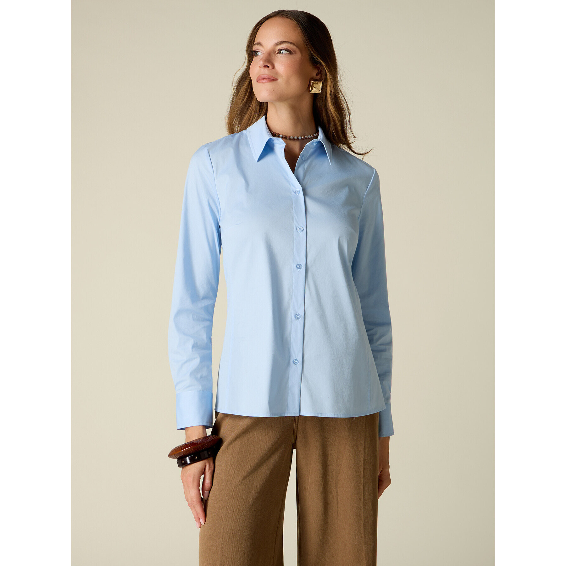 Oltre - Camicia basic in popeline - Azzurro